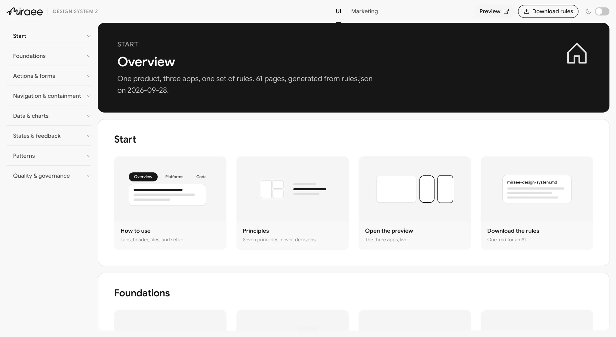 The Miraee Design System 2 reference site
