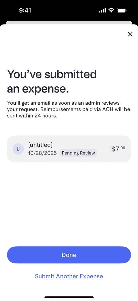 Mercury's You've submitted an expense confirmation