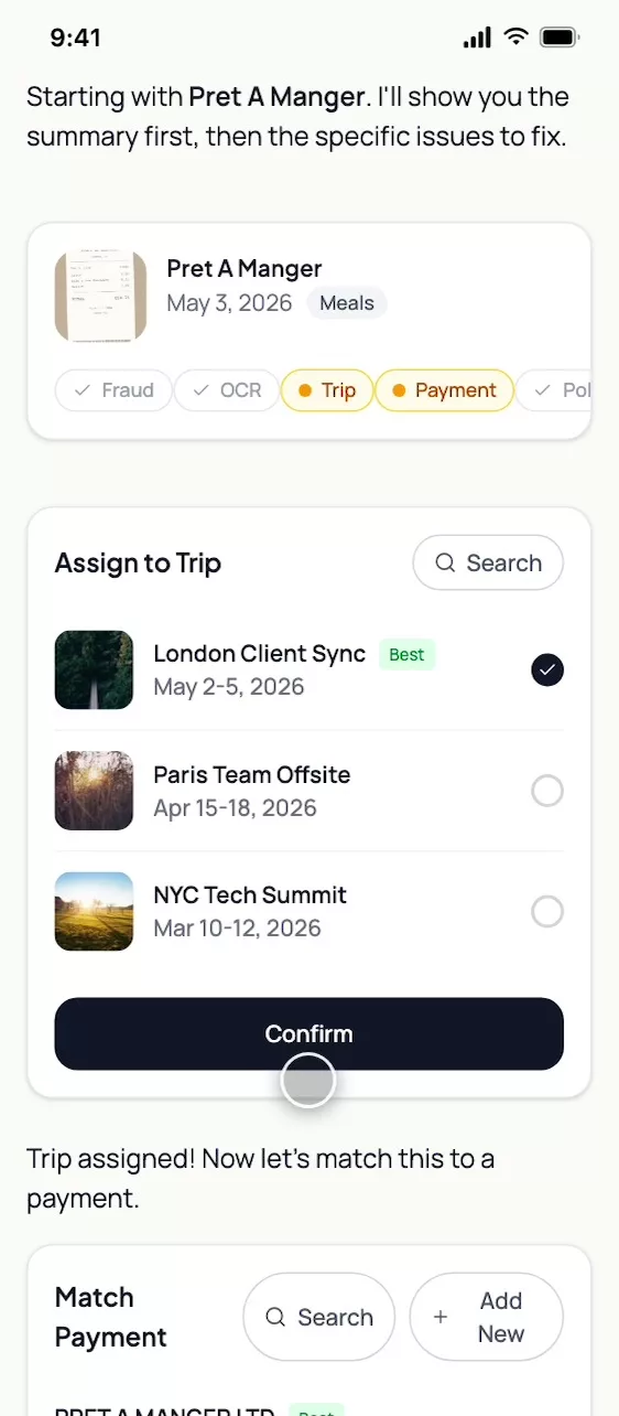 One receipt, one problem at a time: assign it to a trip.